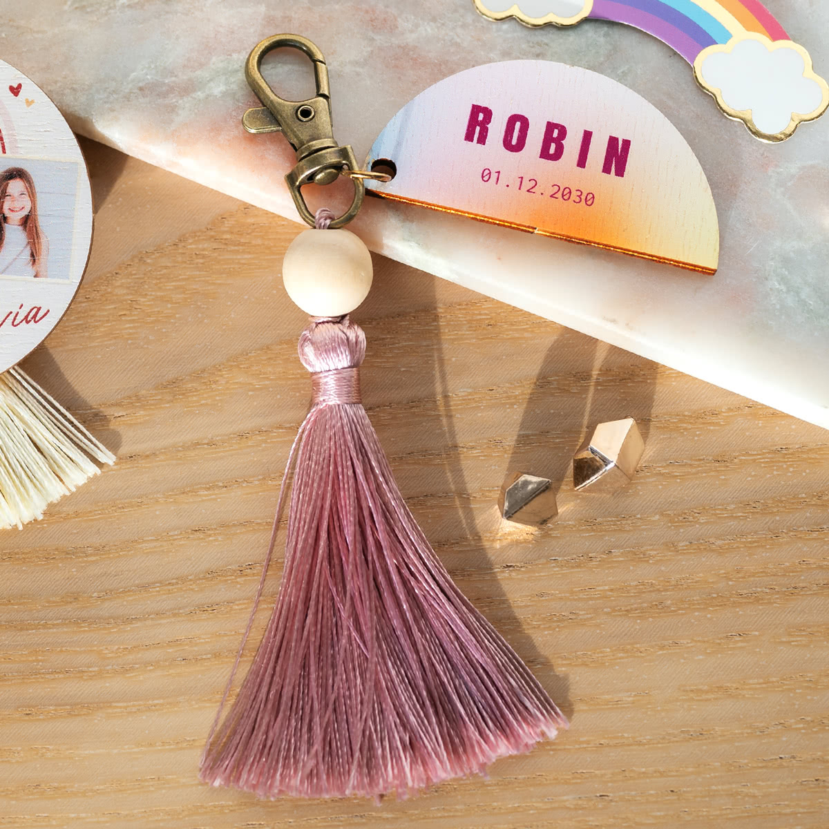 smartphoto Nyckelring med tofs & tryck - Magnolia - 6 st