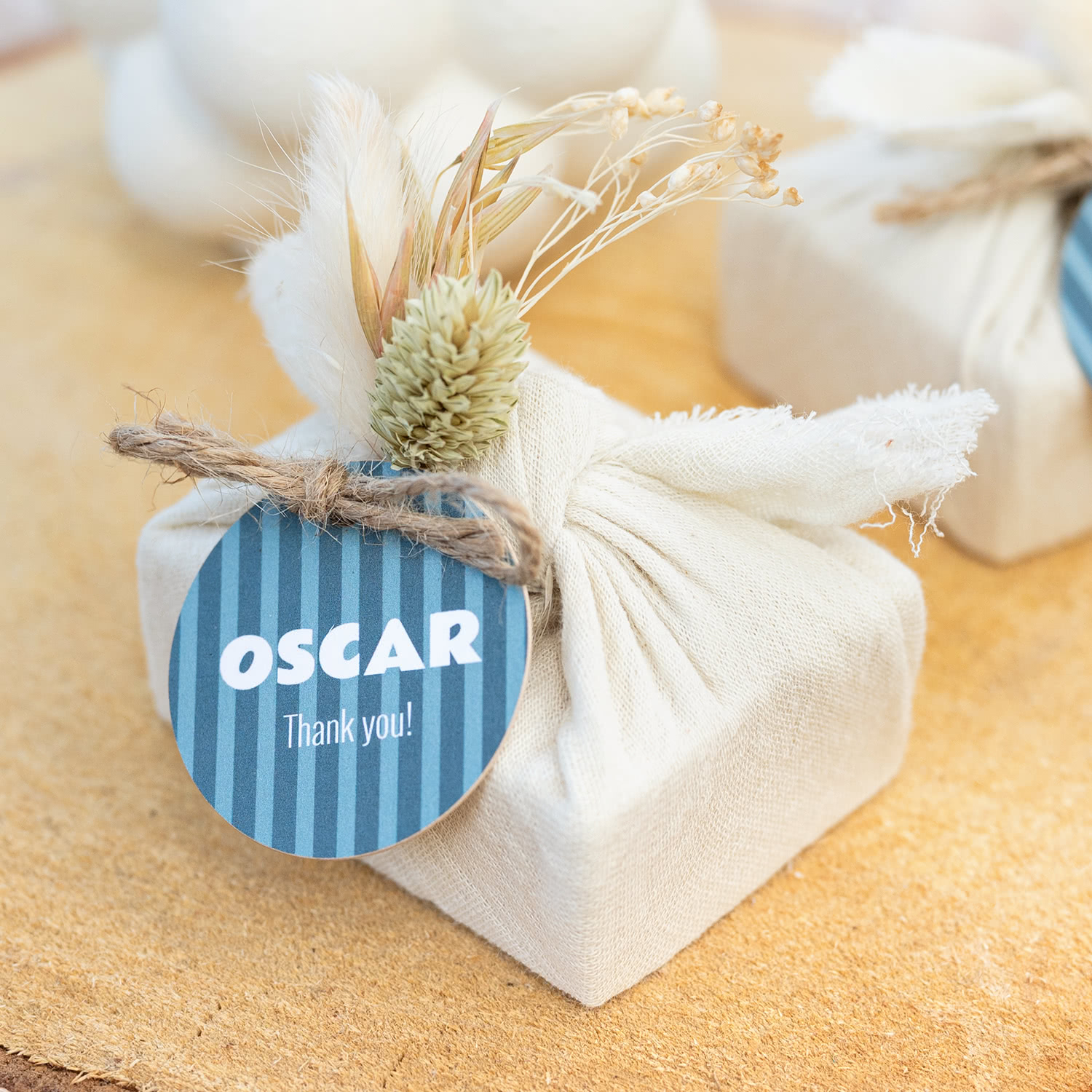 smartphoto Sæber i beige stofindpakninger med rundt mærke (sæt á 6)