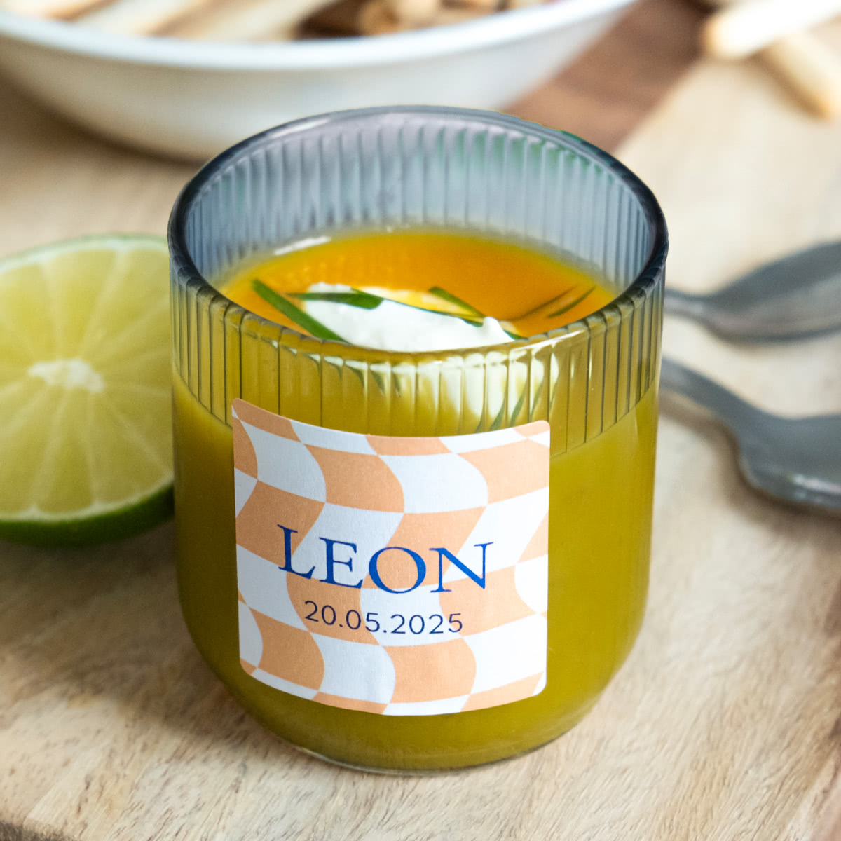 smartphoto Fyrfadsholder i blåt glas med firkantede klistermærker – 6 stk