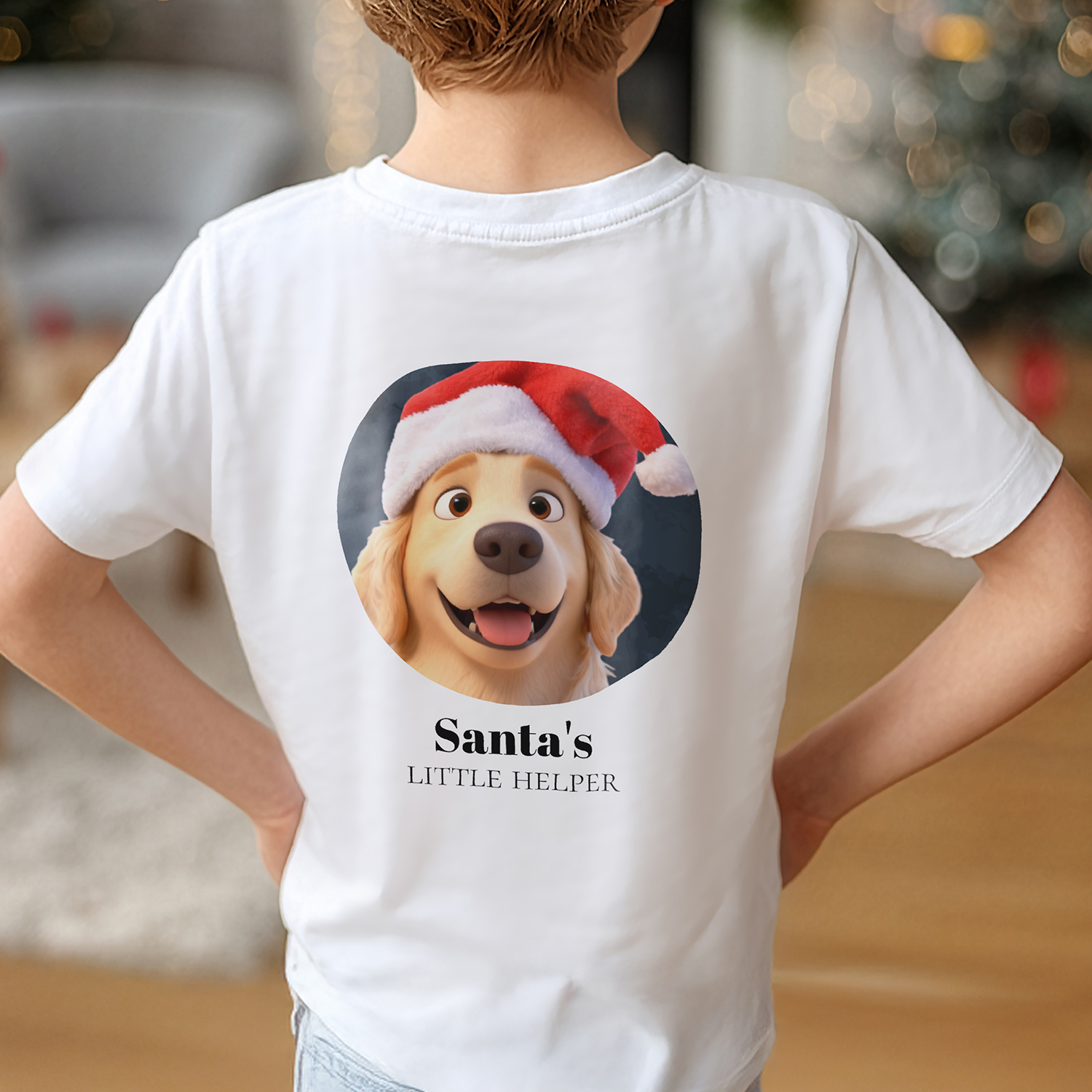 smartphoto T-shirt med AI til børn hvid bagside  7-8 år