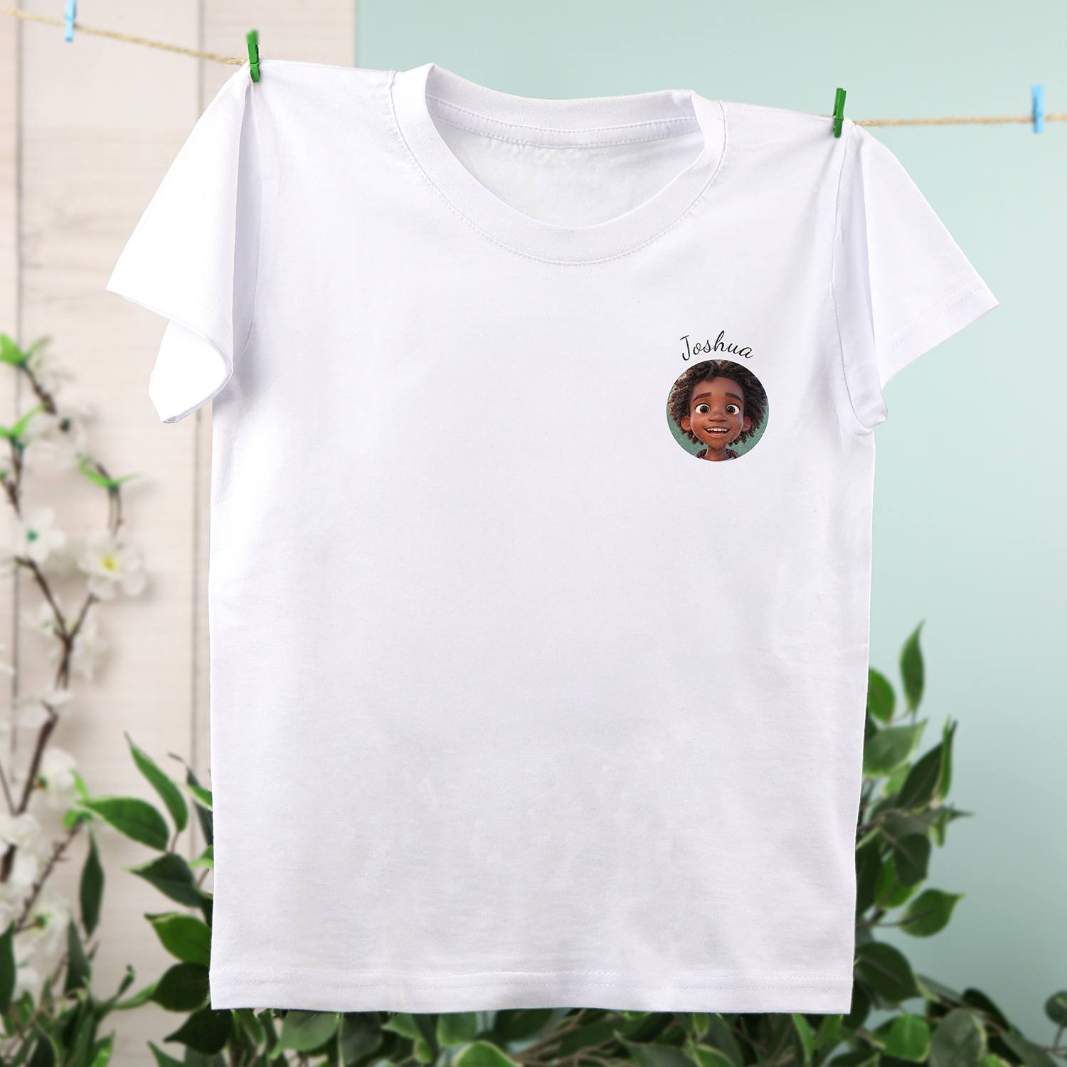 smartphoto T-shirt med AI til børn forside hvid 5 - 6 år