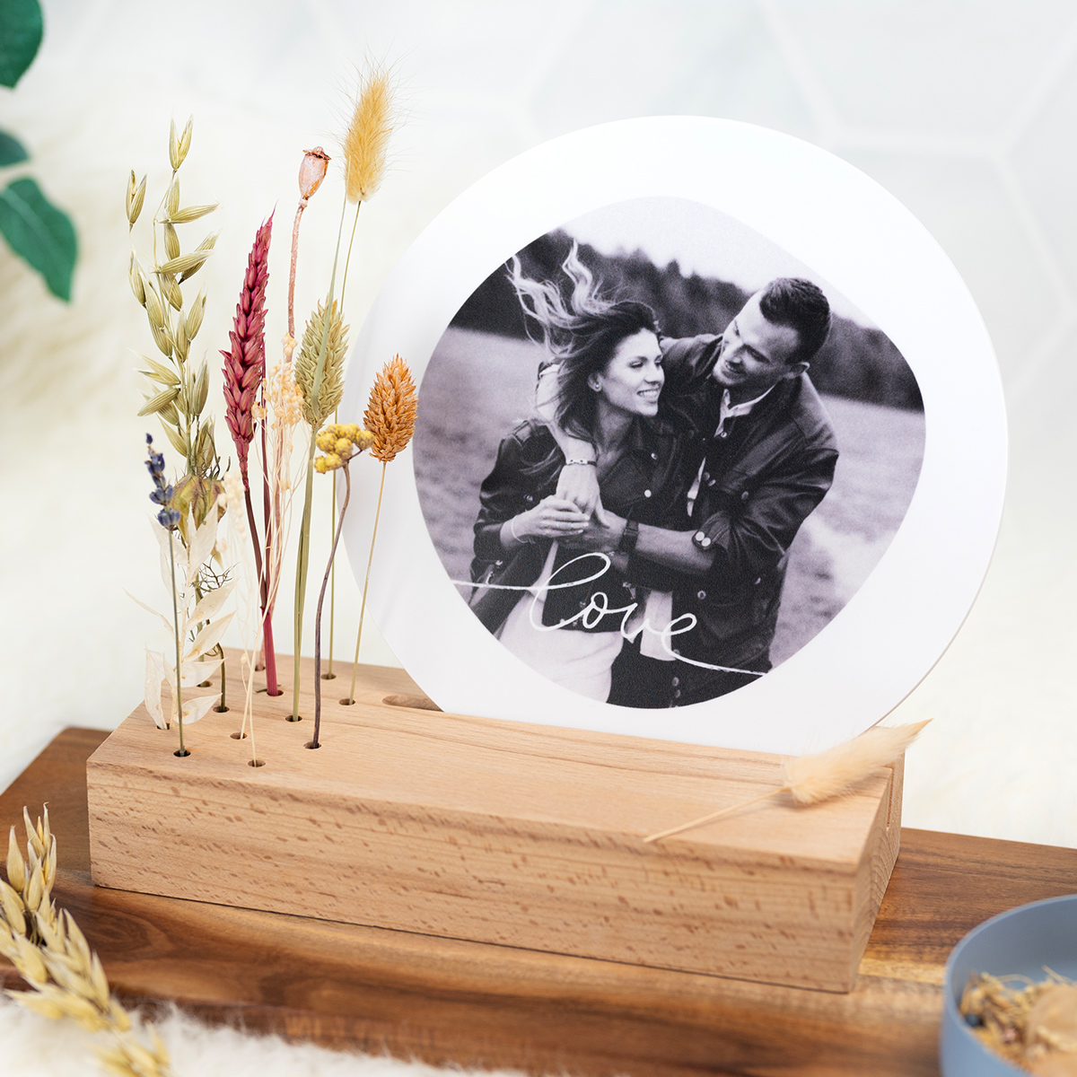 smartphoto Borddekoration med kort og tørrede blomster, runde kort