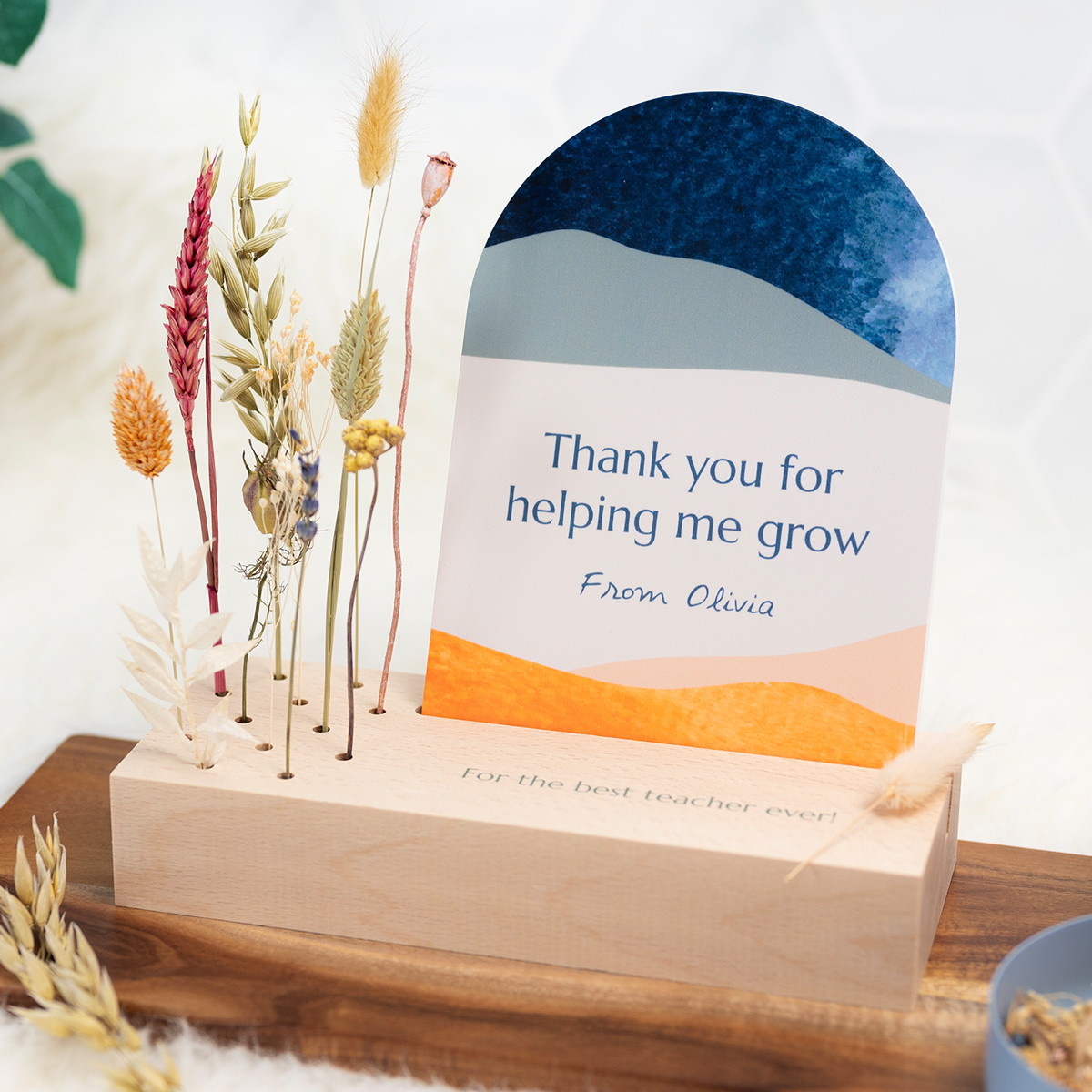 smartphoto Træholder med blomster og kort, buede kort