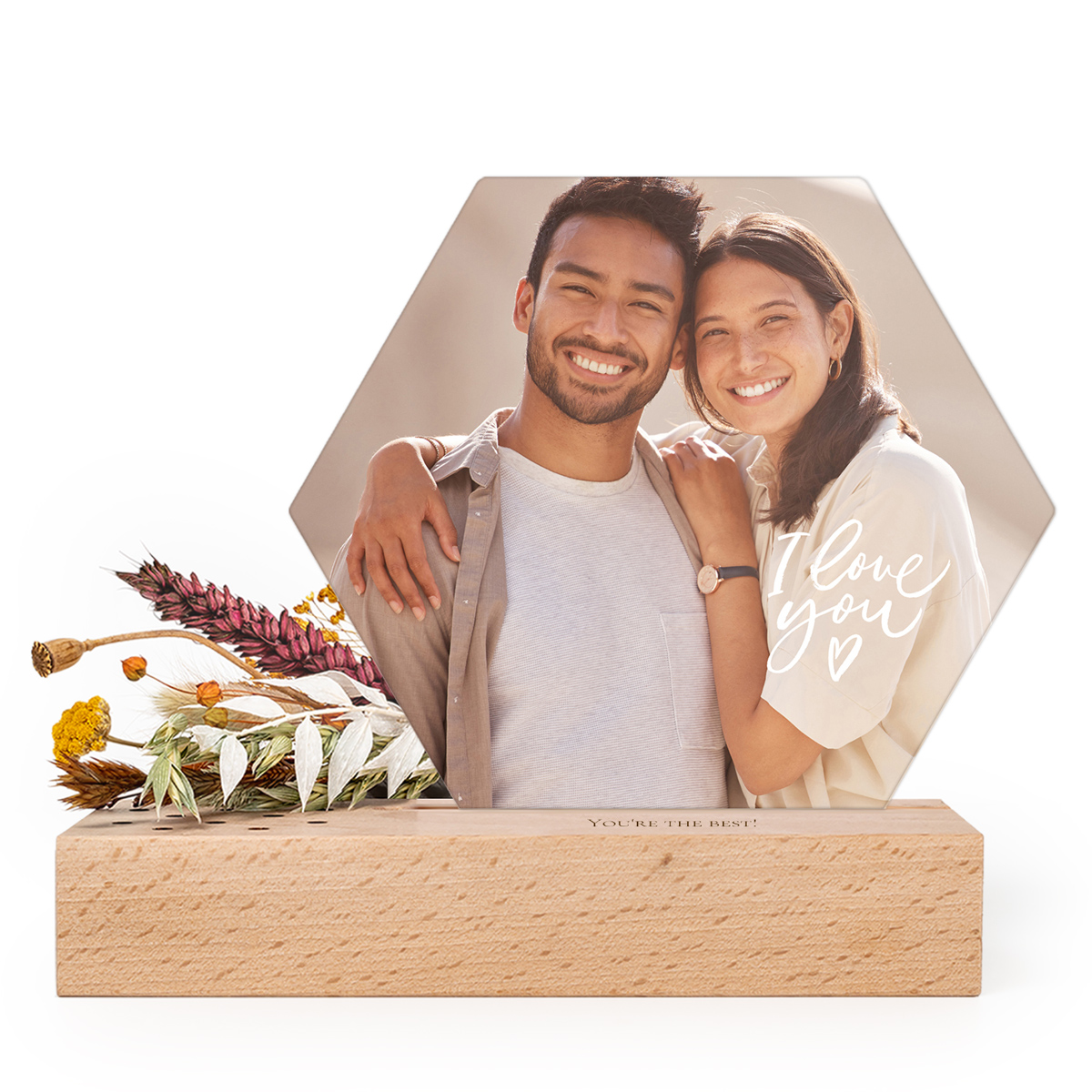 Personlig treholder med trykk | tørkede blomster | sekskantet forex art display