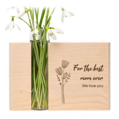 Treholder med glassvase - Gravert