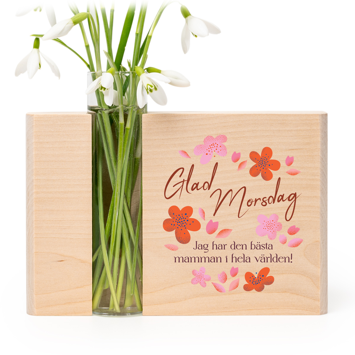 smartphoto Glasvas i träblock - Blommor - Kort citat