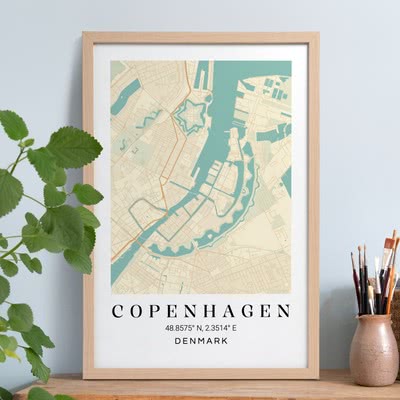 Stadskaart op ingekaderde poster