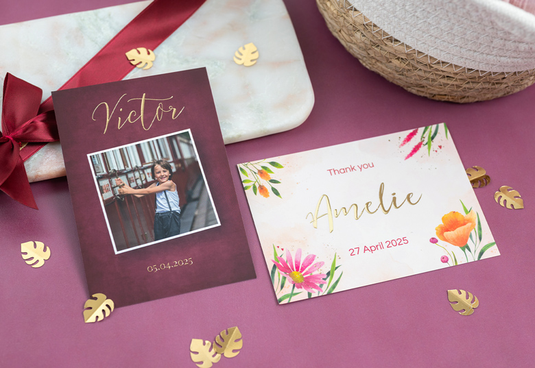 Cartes avec dorure en relief