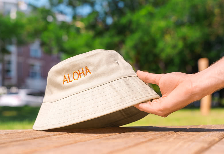 Bucket hat with text