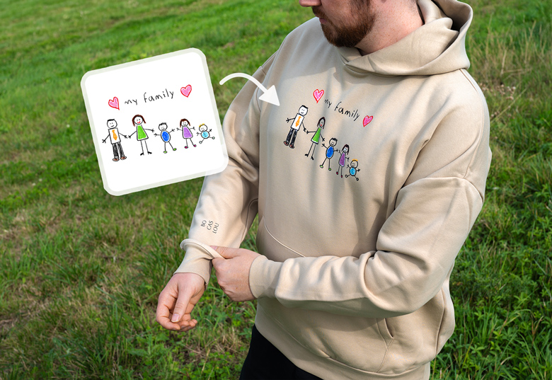 Hoodie printed with children's drawing