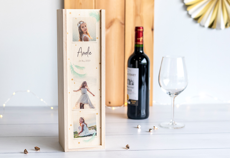 Cadeau personnalisé institutrice : Coffret à vin en bois