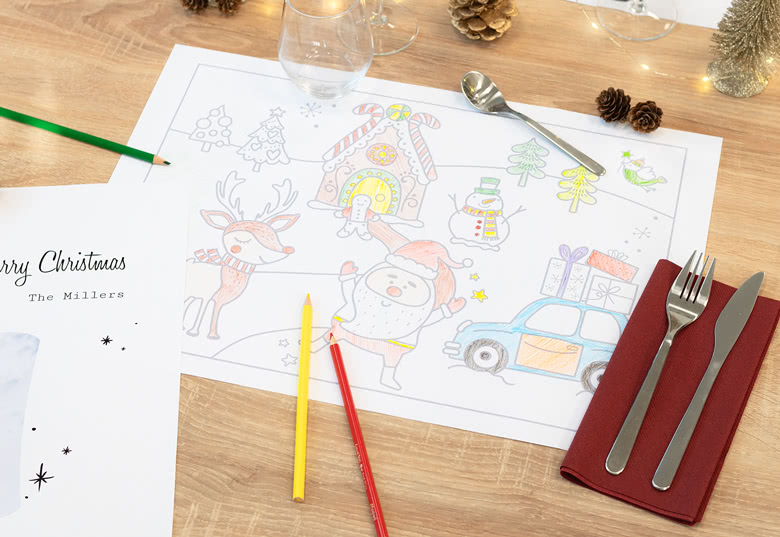 Sets de table en papier avec dessin à colorier