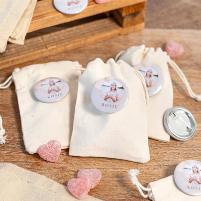 Cotton bags with pin badges - set of 12