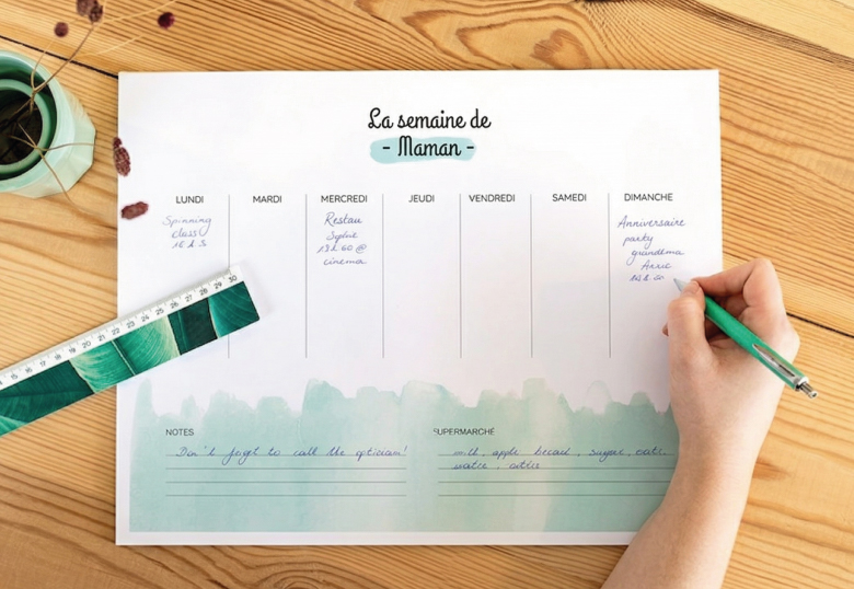 Semainier cadeau original fête des Mères - papeterie personnalisée