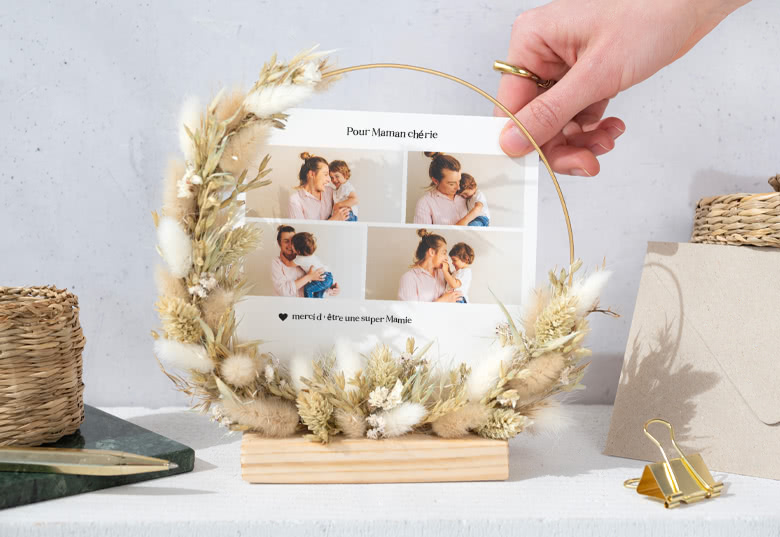 Cadeau fleurs séchées et photo pour fête des grand-mères