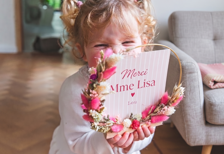 Cadeau professeur avec des fleurs séchaes personnalisé