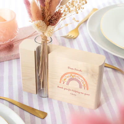 Vase avec support en bois