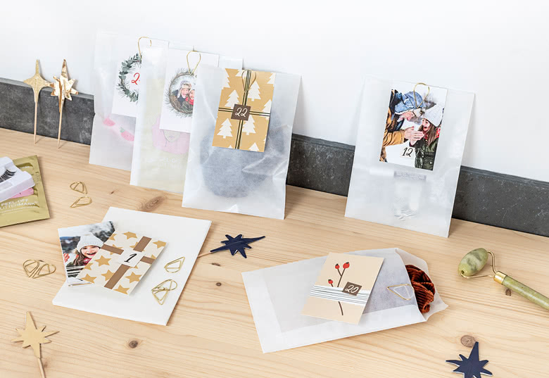 DIY adventskalender zakjes met gouden paperclip - set van 24
