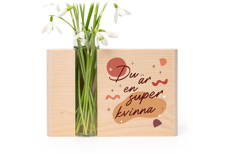 Glasvas i träblock - Blommor - Kort citat