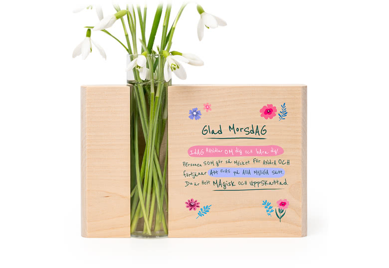 smartphoto Glasvas i träblock - Blommor - Långt citat