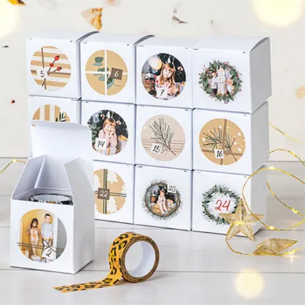 DIY-Adventskalender Set mit Schachteln & runden Stickern - 24 Stk.