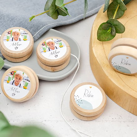 Holz Jojo Set personalisiert mit Fotostickern - 12 Stk.