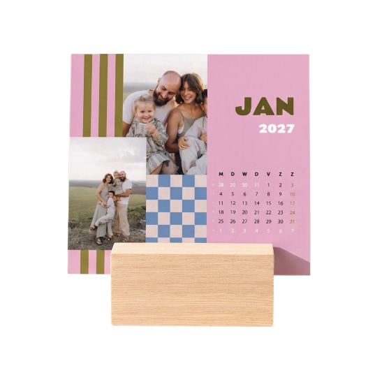Bureaukalender in houten staander