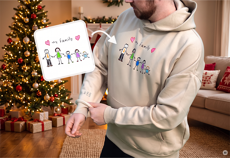 Hoodie mit Kinderzeichnung bedrucken