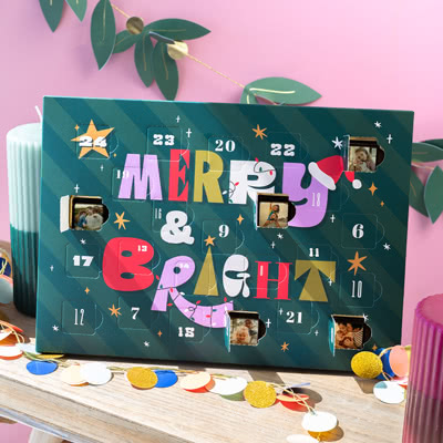 Calendrier de l'Avent avec chocolats personnalisés - Merry & Bright Calendrier de l'Avent avec chocolats personnalisés - Merry & Bright