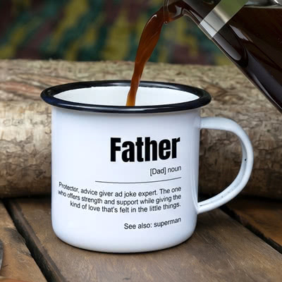 Emaille Tasse personalisiert mit Foto o. Text (Weiss-metallic, 350 ml)